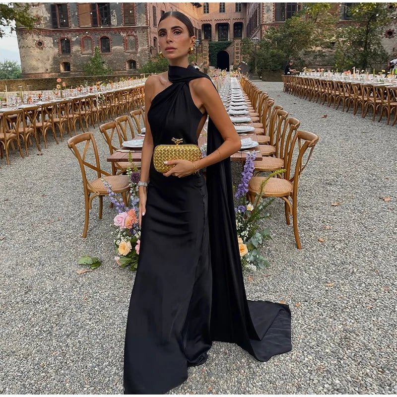 Abito Donna Elegante in Raso – Halter Backless Senza Maniche Party Estate 2026 - Veyla