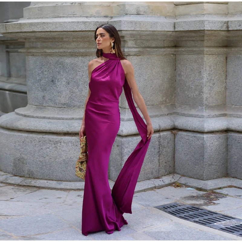 Abito Donna Elegante in Raso – Halter Backless Senza Maniche Party Estate 2026 - Veyla