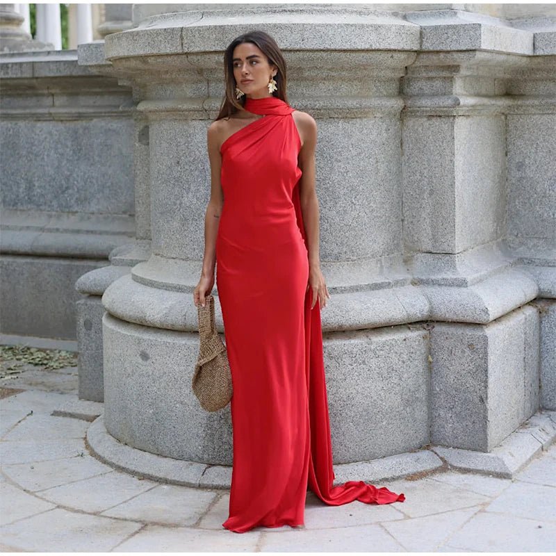 Abito Donna Elegante in Raso – Halter Backless Senza Maniche Party Estate 2026 - Veyla
