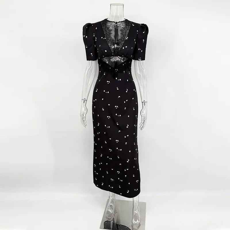 Abito in Pizzo Cavo a Maniche Corte con Vita Alta – Slim Fit, Festa, Club - Veyla
