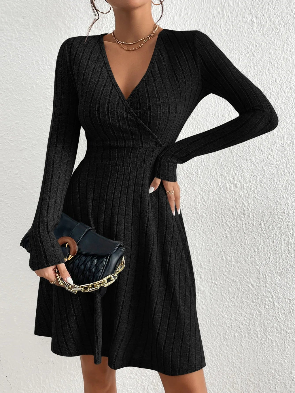 Abito Maglione Donna Bodycon – Midi a Maniche Lunghe Scollo a V Autunno Inverno - Veyla