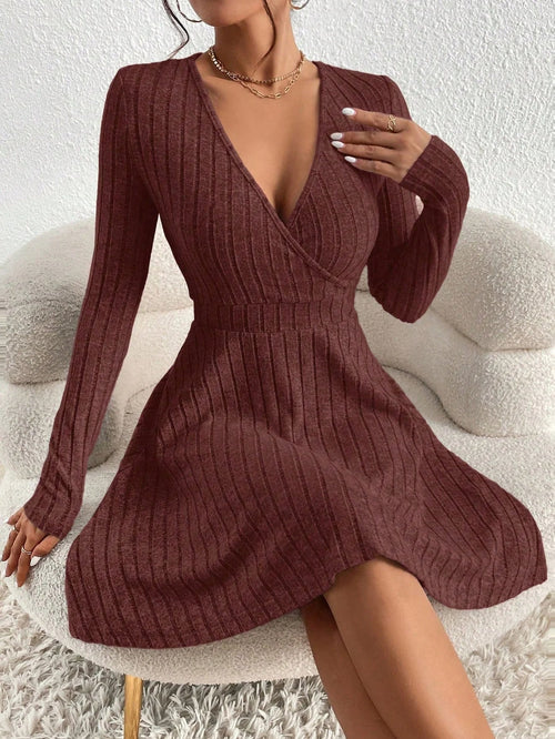 Abito Maglione Donna Bodycon – Midi a Maniche Lunghe Scollo a V Autunno Inverno - Veyla