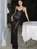Abito See-Through Nero – Backless con Dettaglio Floreale - Veyla