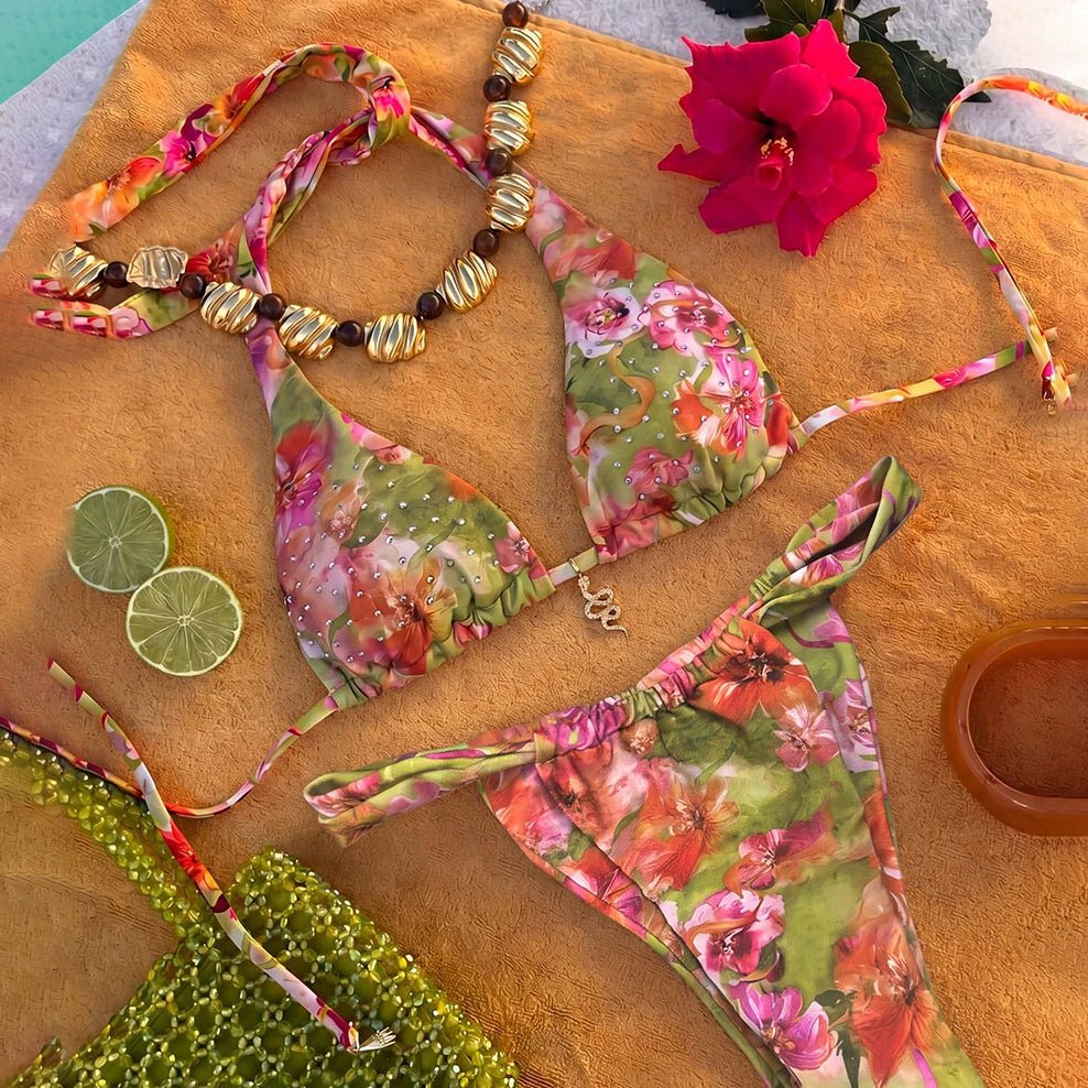 Bikini Push-Up con Diamanti e Stampa Floreale - Veyla