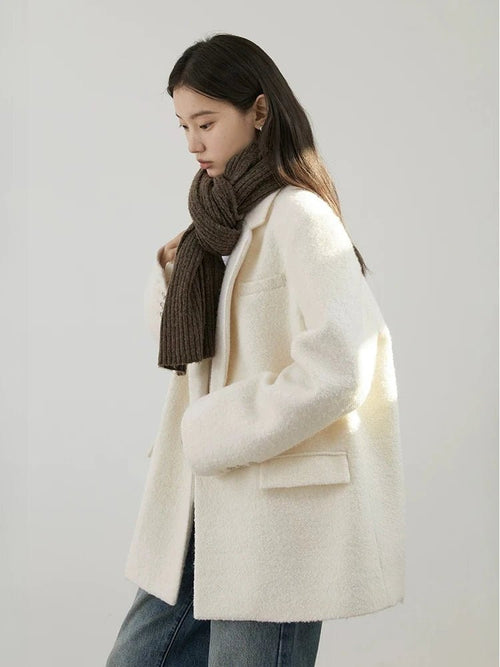 Blazer Donna in Lana Oversize Bianco – Cappotto Midi Casual Ufficio Autunno 2026 - Veyla