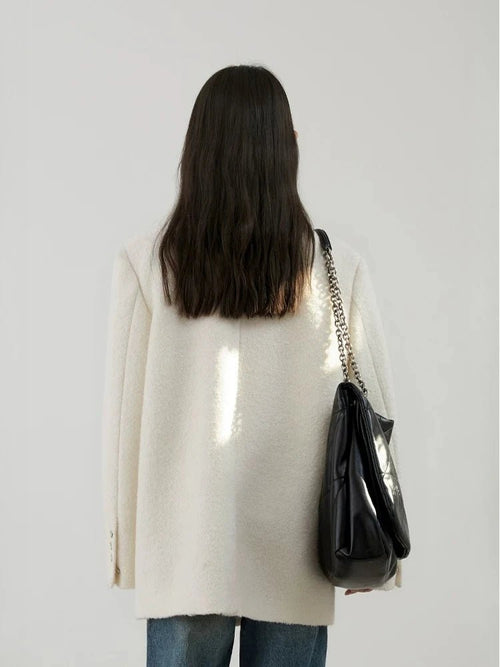 Blazer Donna in Lana Oversize Bianco – Cappotto Midi Casual Ufficio Autunno 2026 - Veyla