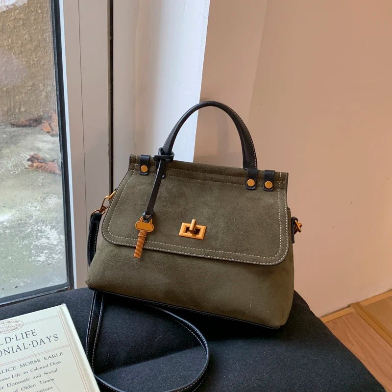 Borsa a Mano Retrò in Finta Pelle Scamosciata con Patta – 4 Colori - Veyla
