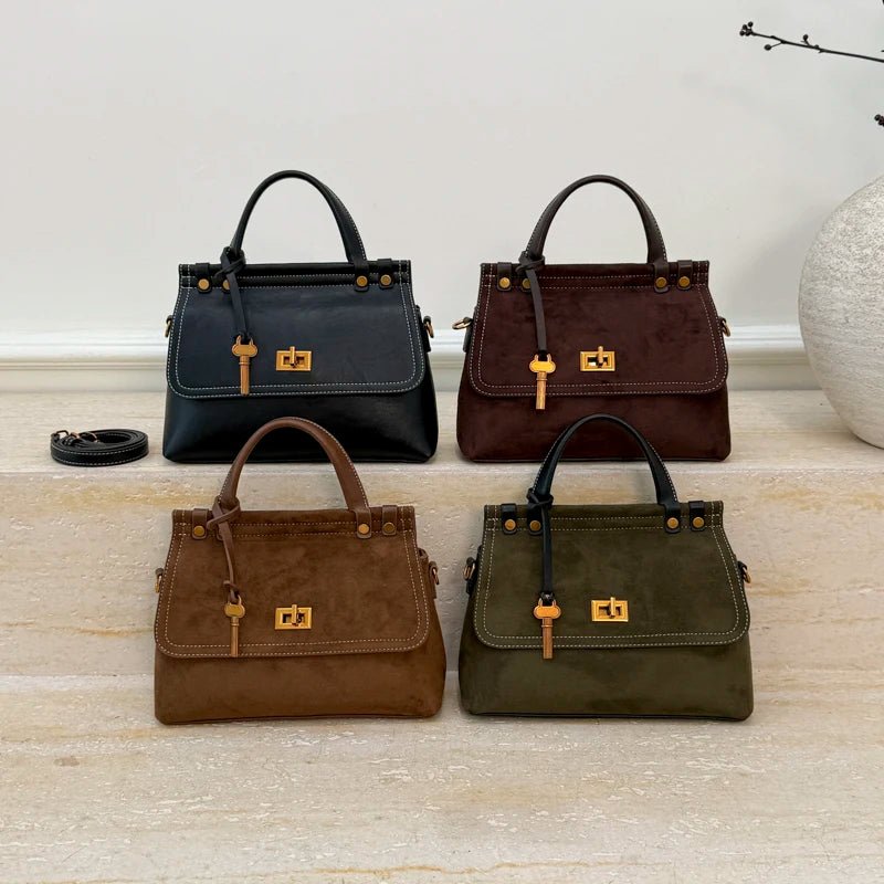 Borsa a Mano Retrò in Finta Pelle Scamosciata con Patta – 4 Colori - Veyla