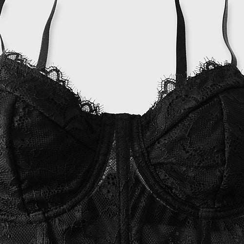 Bralette Donna Semi-Trasparente in Mesh – Push Up Corsetto Bustier Crop Top Lingerie - Veyla