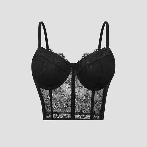 Bralette Donna Semi-Trasparente in Mesh – Push Up Corsetto Bustier Crop Top Lingerie - Veyla