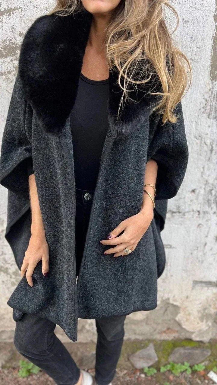 Cappotto Donna con Collo in Pelliccia – Cape Midi Autunno Inverno - Veyla