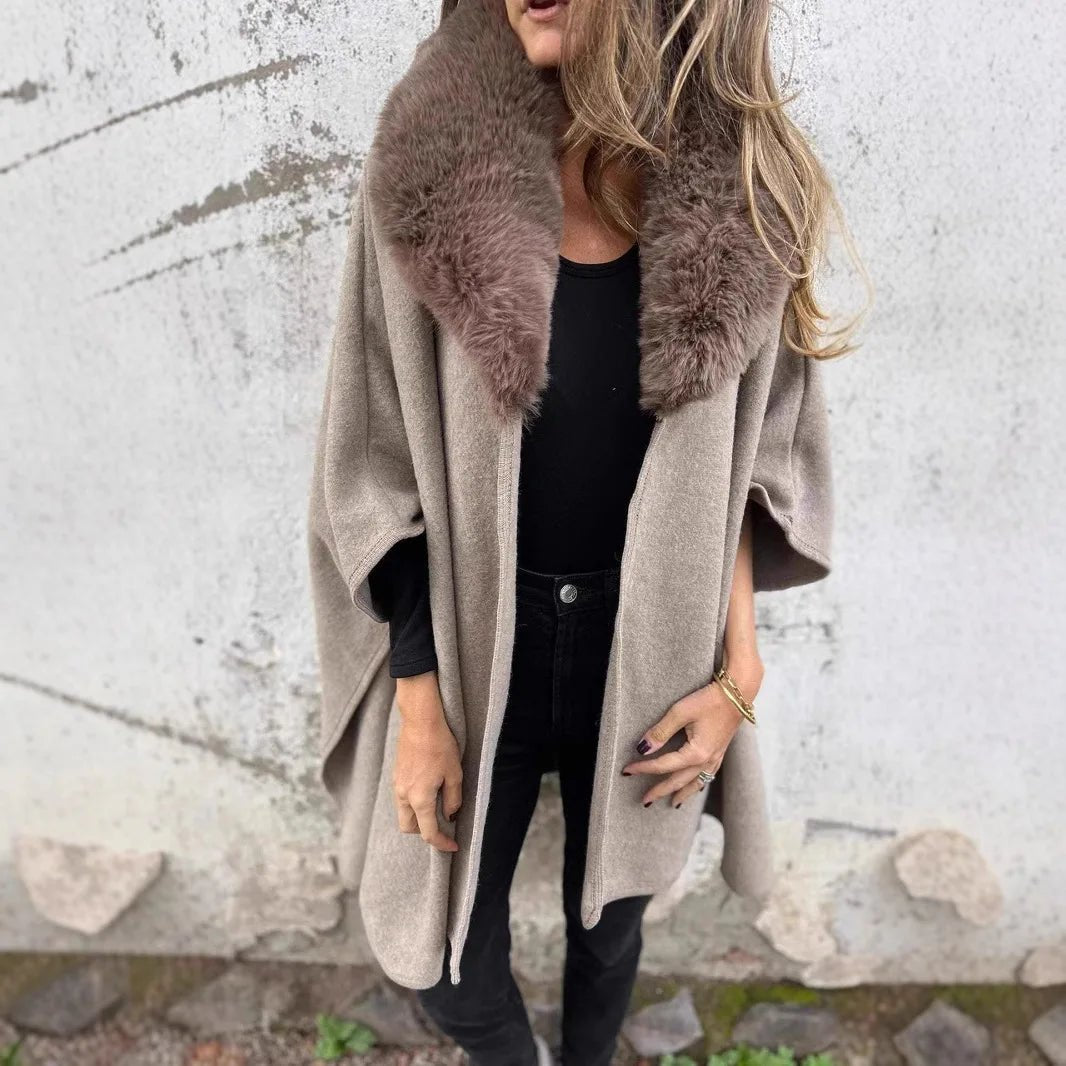 Cappotto Donna con Collo in Pelliccia – Cape Midi Autunno Inverno - Veyla