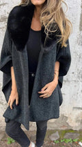 Cappotto Donna con Collo in Pelliccia – Cape Midi Autunno Inverno - Veyla