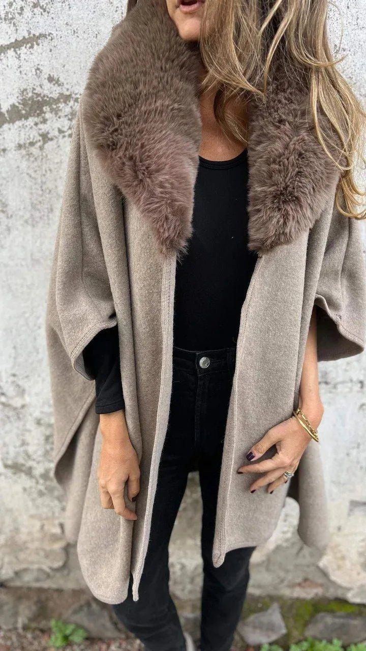 Cappotto Donna con Collo in Pelliccia – Cape Midi Autunno Inverno - Veyla