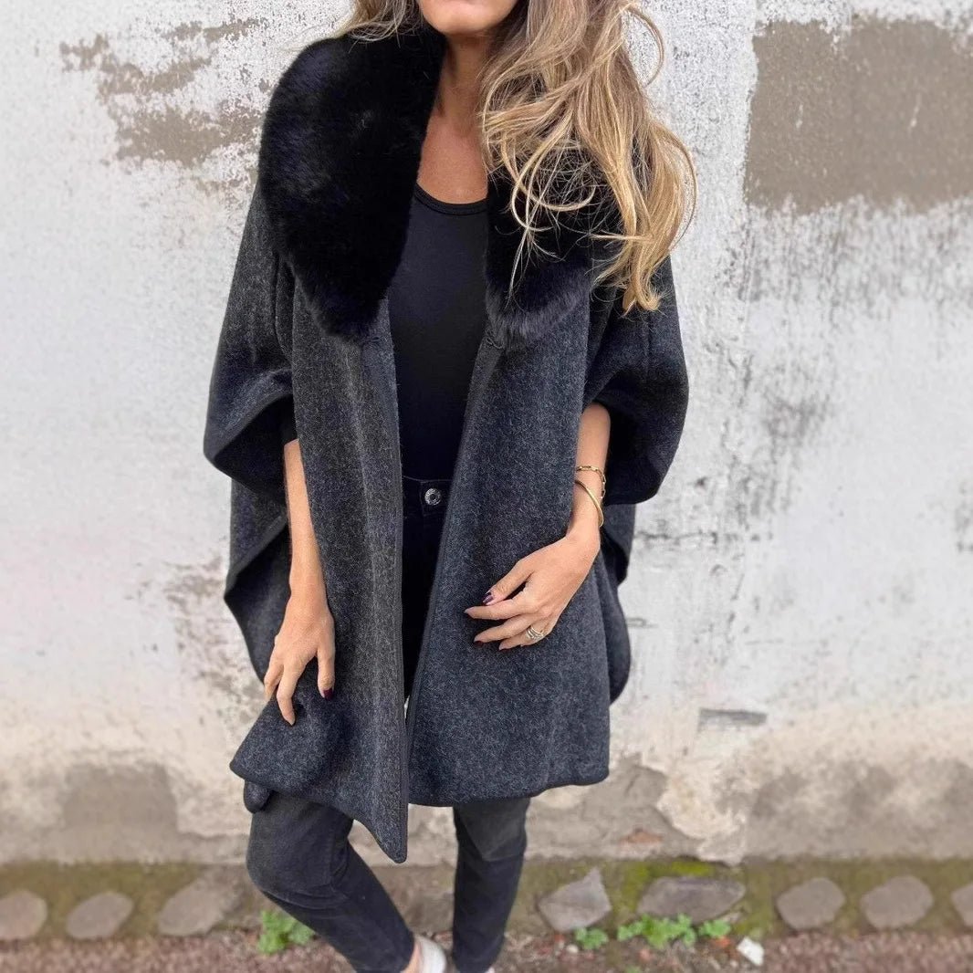 Cappotto Donna con Collo in Pelliccia – Cape Midi Autunno Inverno - Veyla