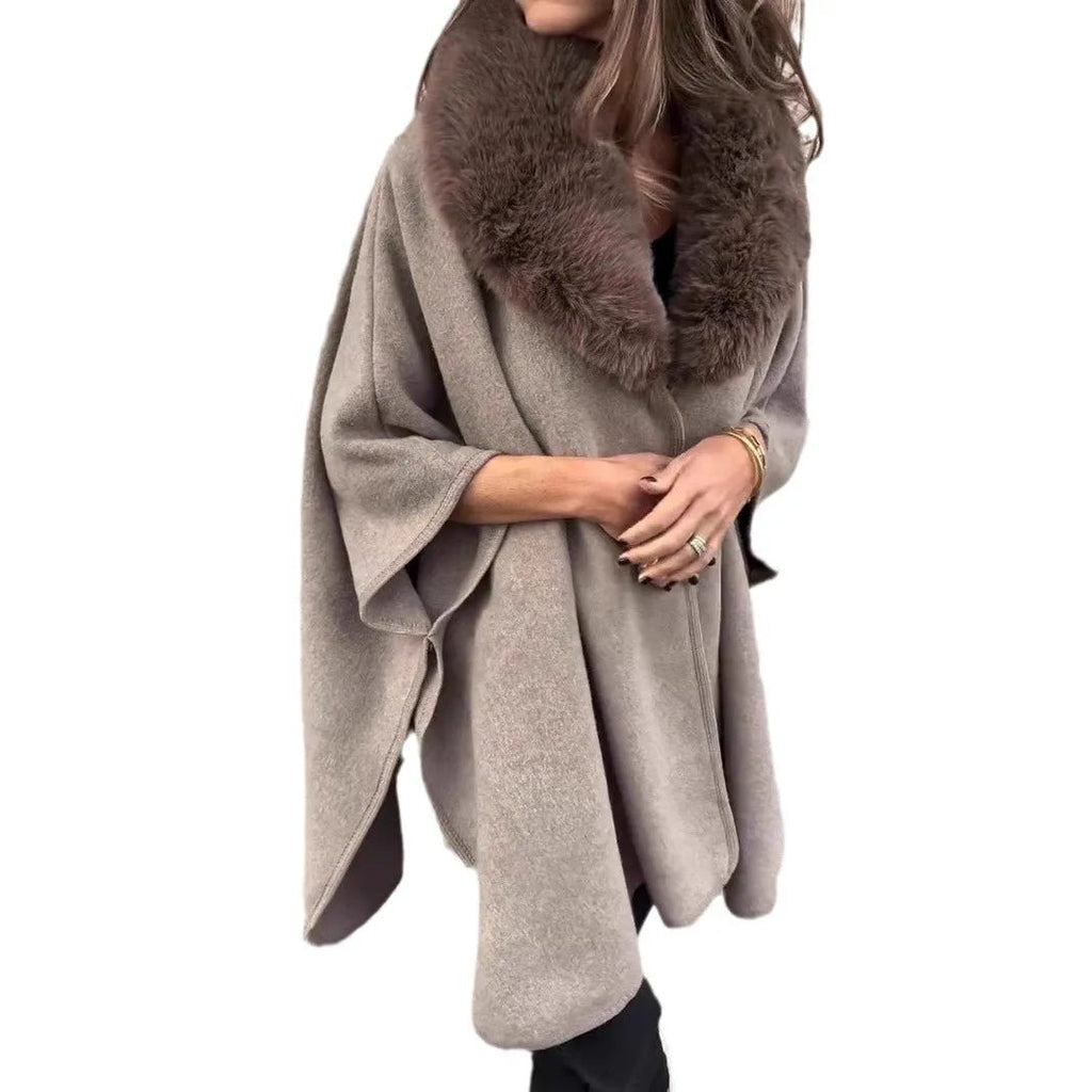 Cappotto Donna con Collo in Pelliccia – Cape Midi Autunno Inverno - Veyla