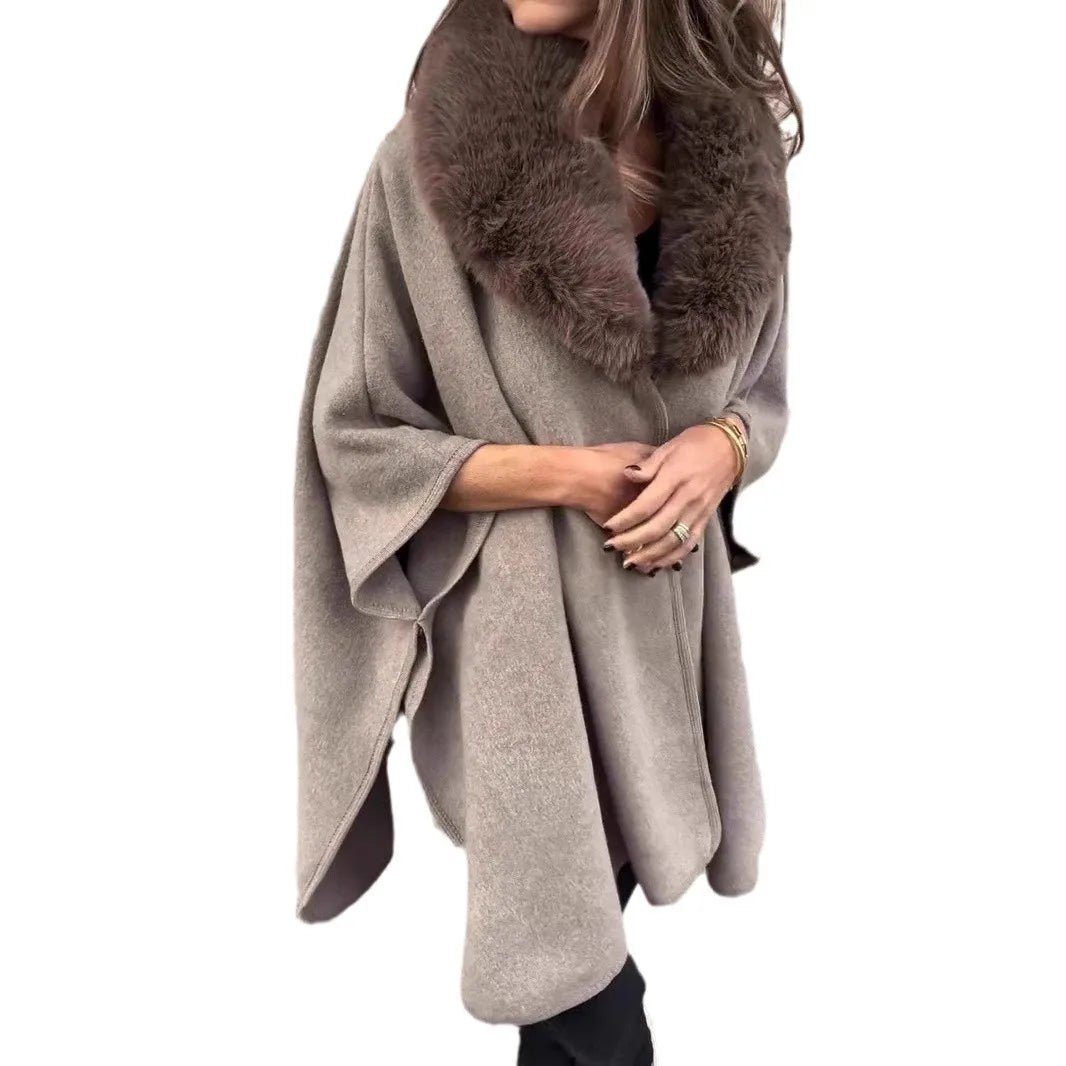 Cappotto Donna con Collo in Pelliccia – Cape Midi Autunno Inverno - Veyla
