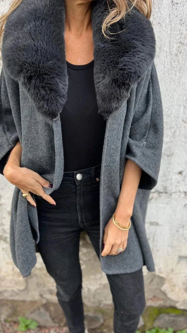 Cappotto Donna con Collo in Pelliccia – Cape Midi Autunno Inverno - Veyla