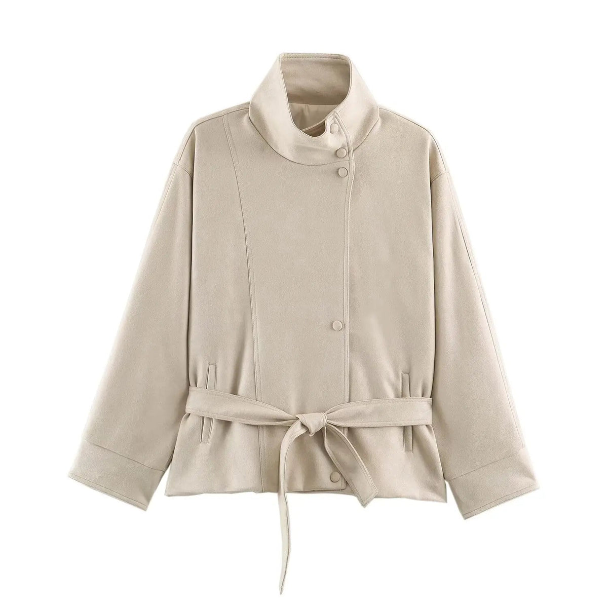 Cappotto Donna Vintage con Cintura in Finta Pelle Scamosciata - Veyla