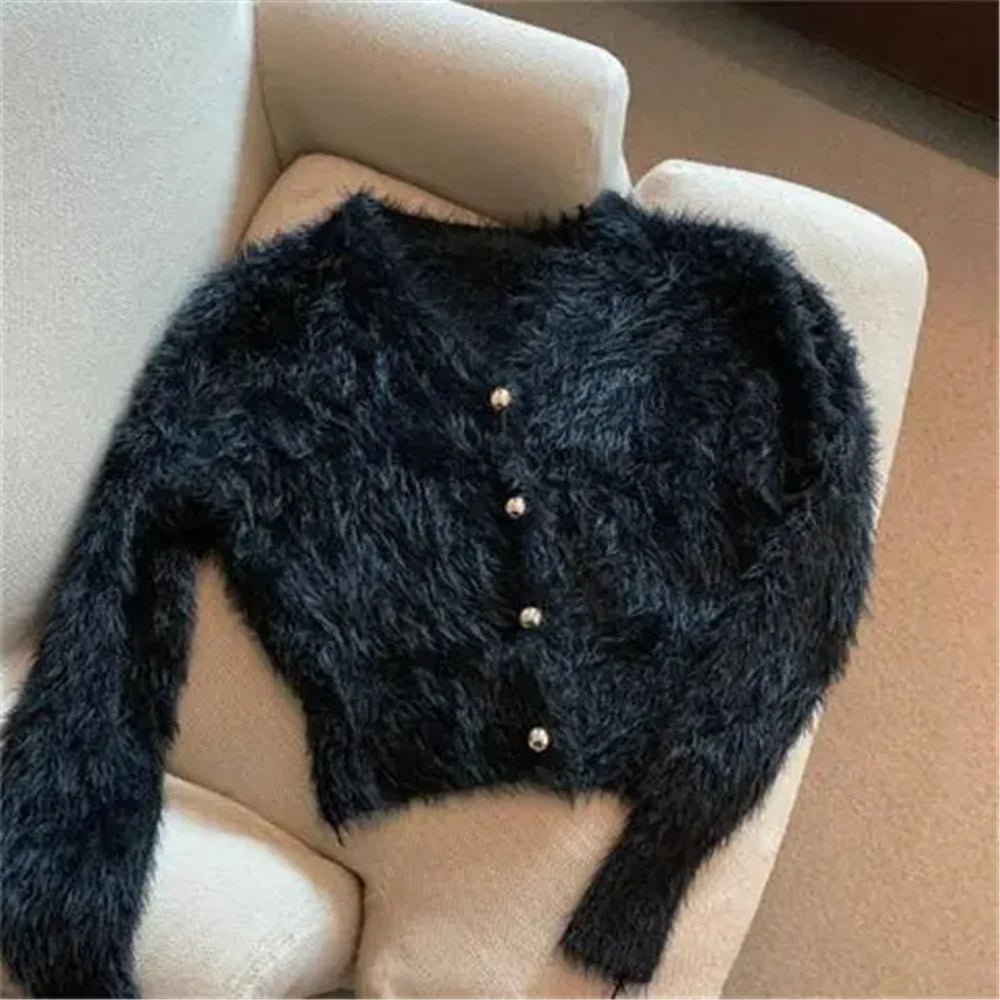 Cardigan Mohair Y2K Donna Scollo V – Streetwear Vintage - Veyla