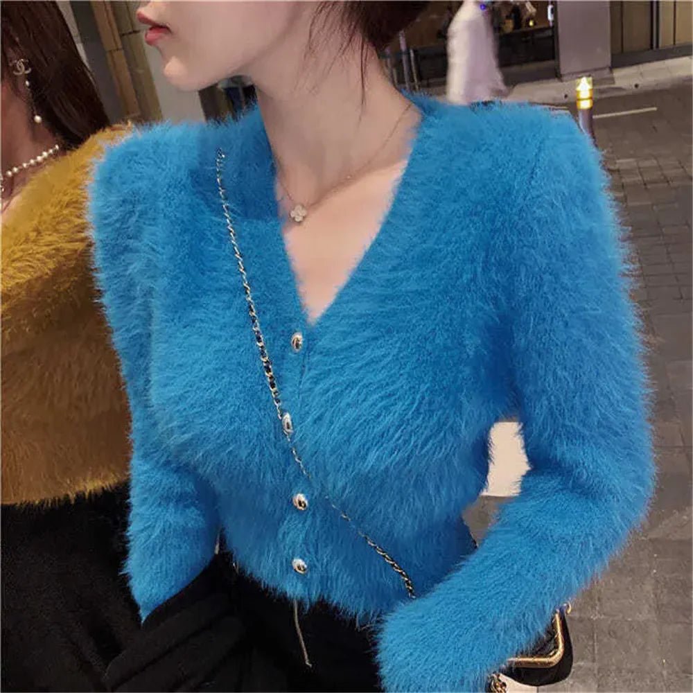 Cardigan Mohair Y2K Donna Scollo V – Streetwear Vintage - Veyla