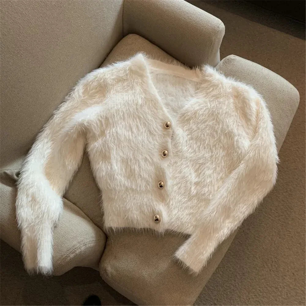 Cardigan Mohair Y2K Donna Scollo V – Streetwear Vintage - Veyla