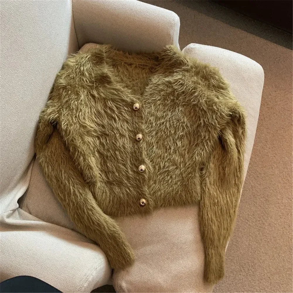 Cardigan Mohair Y2K Donna Scollo V – Streetwear Vintage - Veyla
