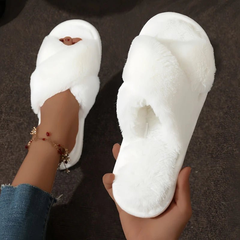 Ciabatte Donna Fluffy in Pelliccia Sintetica – Slides Open Toe Antiscivolo Autunno Inverno - Veyla