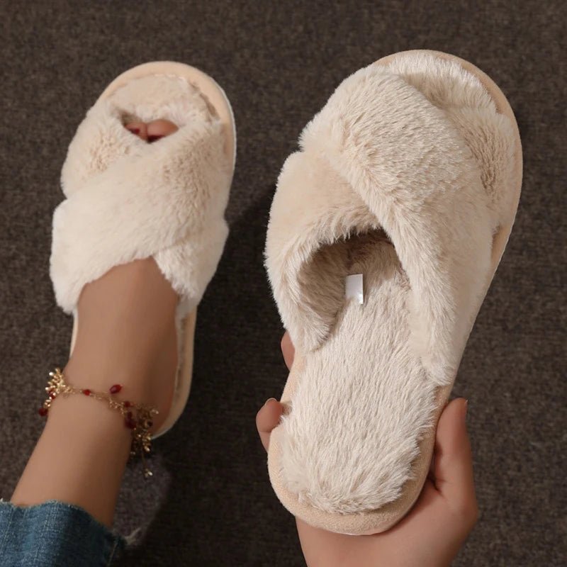 Ciabatte Donna Fluffy in Pelliccia Sintetica – Slides Open Toe Antiscivolo Autunno Inverno - Veyla