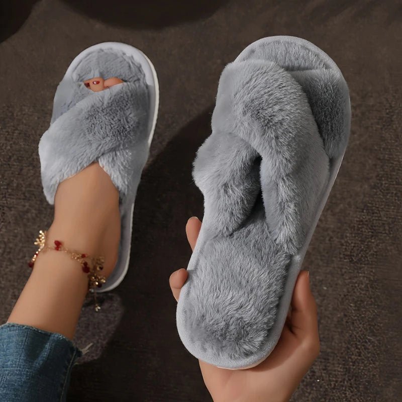 Ciabatte Donna Fluffy in Pelliccia Sintetica – Slides Open Toe Antiscivolo Autunno Inverno - Veyla