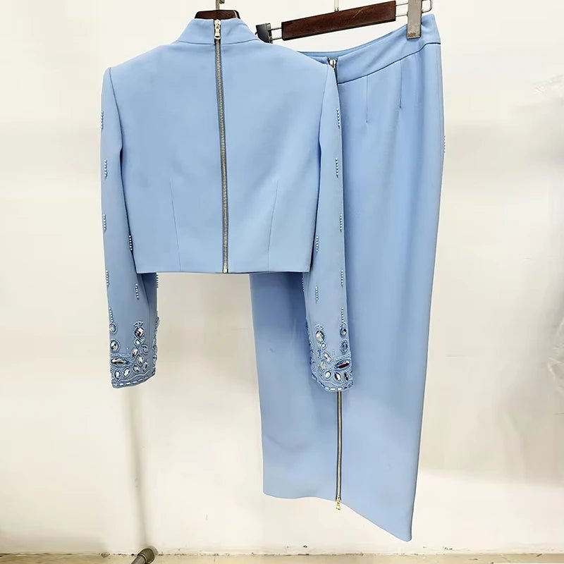 Completo 2 Pezzi Donna – Top Colletto Rialzato e Gonna Lunga con Perline - Veyla