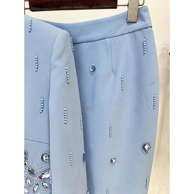 Completo 2 Pezzi Donna – Top Colletto Rialzato e Gonna Lunga con Perline - Veyla