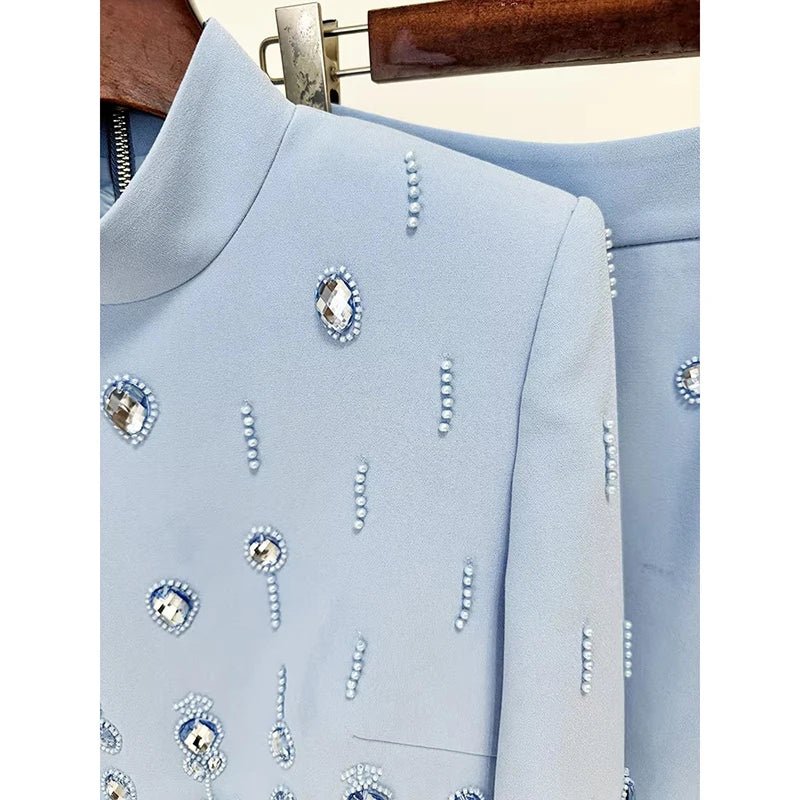 Completo 2 Pezzi Donna – Top Colletto Rialzato e Gonna Lunga con Perline - Veyla