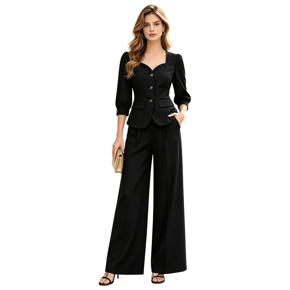 Completo Donna Blazer e Pantaloni Wide Leg – Tailleur Elegante Ufficio Business OL - Veyla