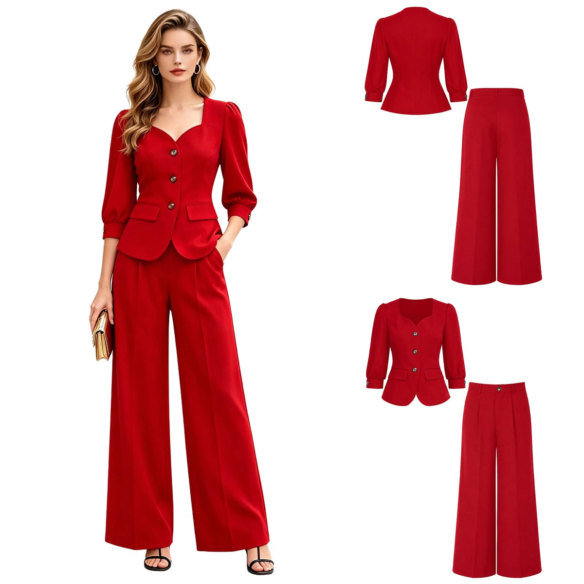 Completo Donna Blazer e Pantaloni Wide Leg – Tailleur Elegante Ufficio Business OL - Veyla