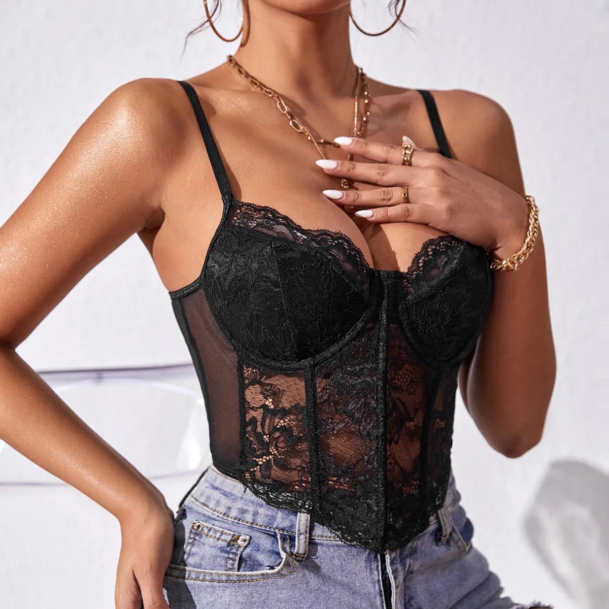 Corsetto Donna in Pizzo Rosso – Top Bustier Backless Elegante con Stecche - Veyla