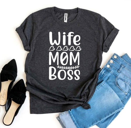 T-Shirt Donna Wife Mom Boss – Maglietta con Stampa Divertente Regalo Mamma Casual