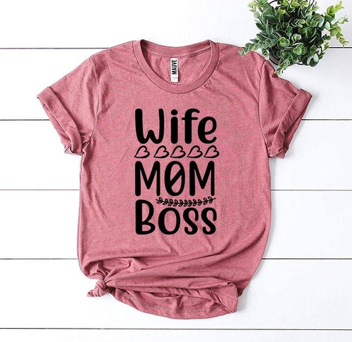 T-Shirt Donna Wife Mom Boss – Maglietta con Stampa Divertente Regalo Mamma Casual