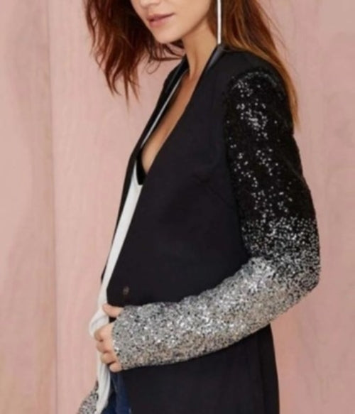 Blazer Donna con Maniche Paillettes – Giacca Elegante Glitter Party Sera Natale 2026