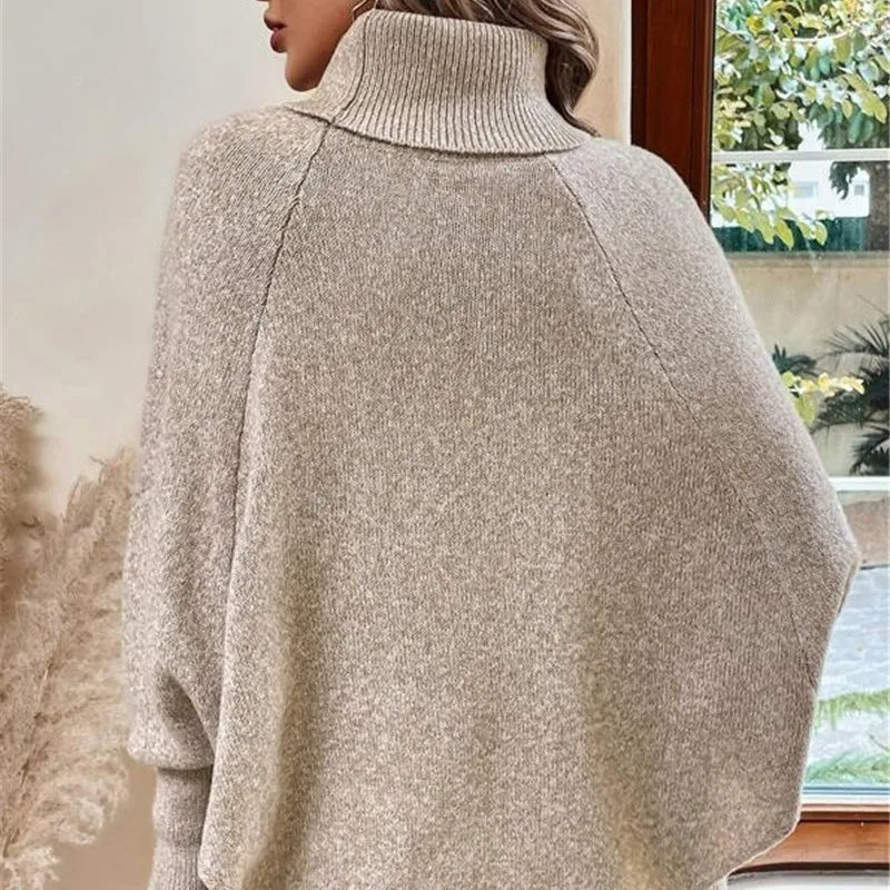 Maglione Donna Collo Alto a Bottoni – Pullover Pipistrello Tinta Unita Caldo Autunno Inverno