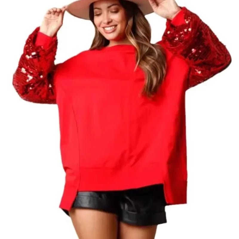 Felpa Donna con Cappuccio Patchwork – Hoodie Oversize Natalizio Invernale 2025 - Veyla