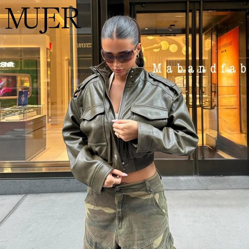 Giacca Crop in Ecopelle Donna – Bomber con Cerniera Mezza Stagione - Veyla