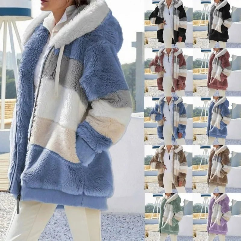 Giacca Donna Oversize Invernale – Cappotto con Cappuccio in Peluche Streetwear - Veyla