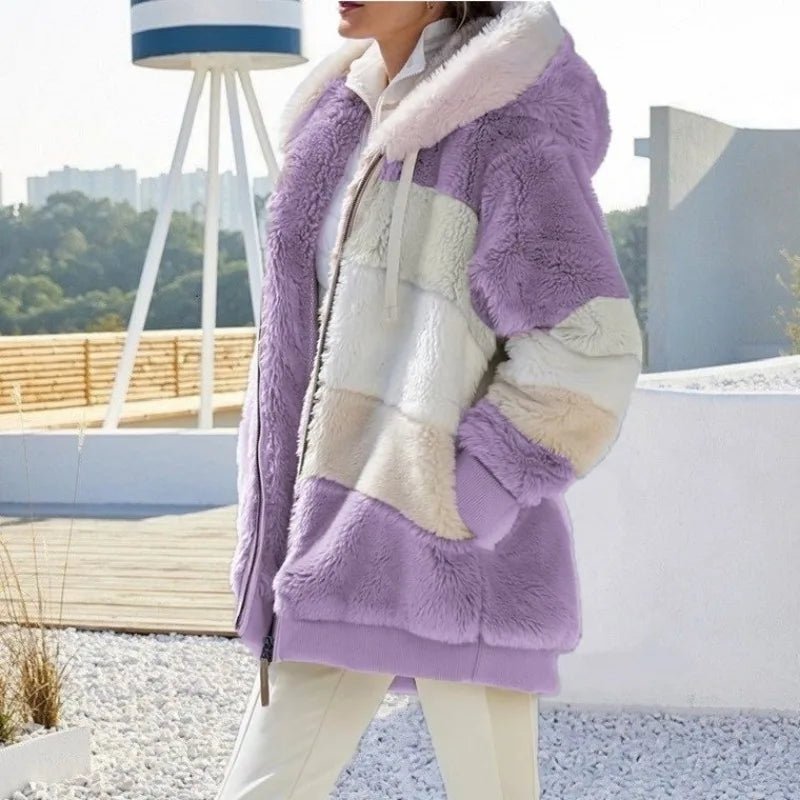 Giacca Donna Oversize Invernale – Cappotto con Cappuccio in Peluche Streetwear - Veyla