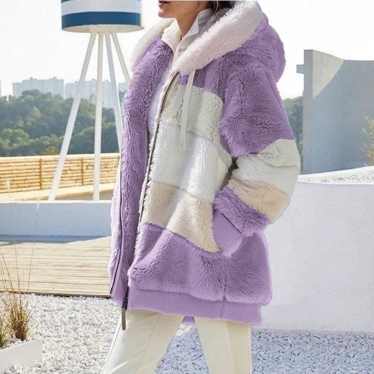 Giacca Donna Oversize Invernale – Cappotto con Cappuccio in Peluche Streetwear - Veyla