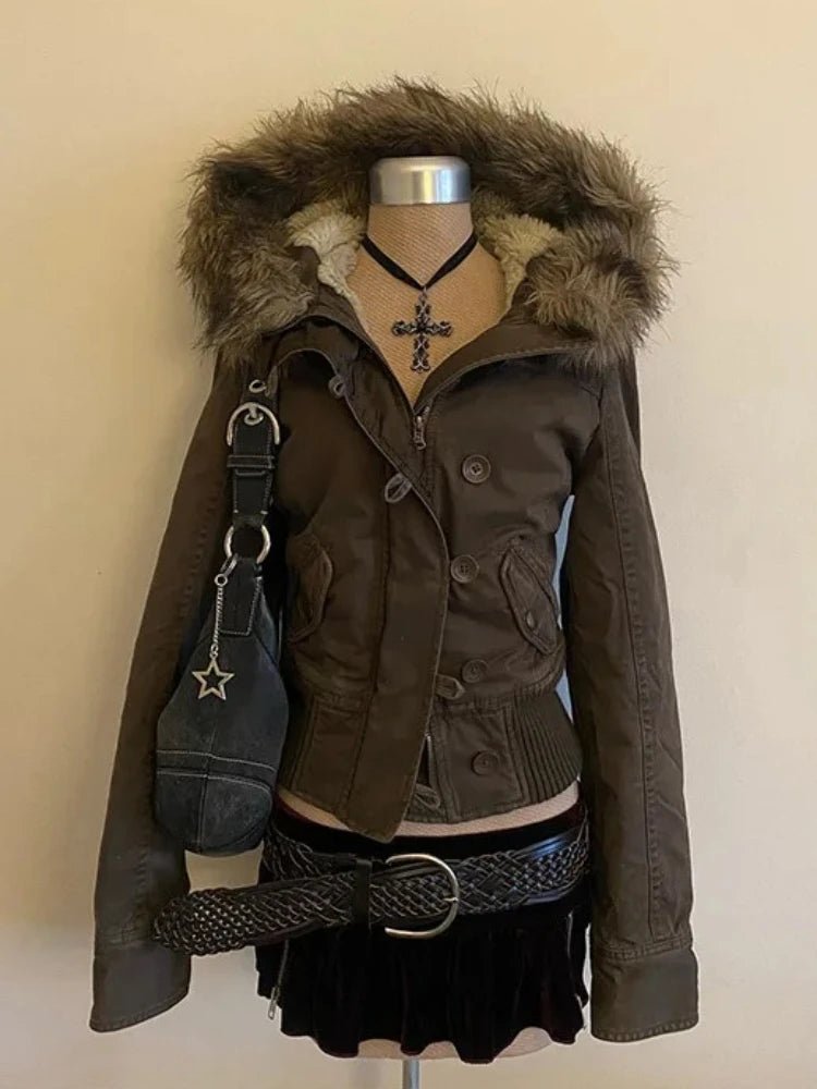 Giacca Donna Pelliccia Sintetica Retro – Parka Harajuku Vintage Americano Gothic Punk 2026 - Veyla