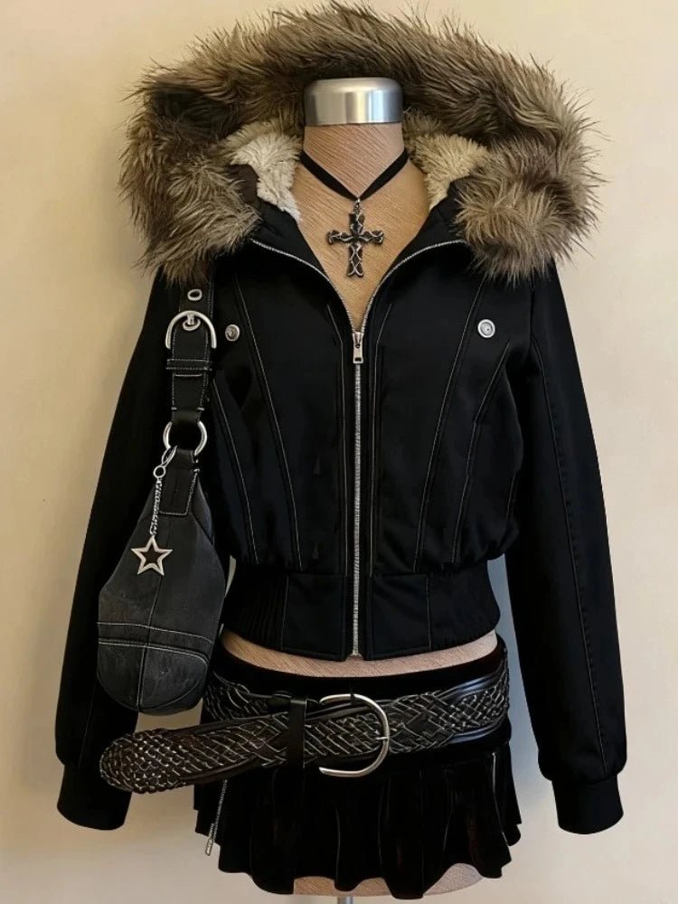 Giacca Donna Pelliccia Sintetica Retro – Parka Harajuku Vintage Americano Gothic Punk 2026 - Veyla