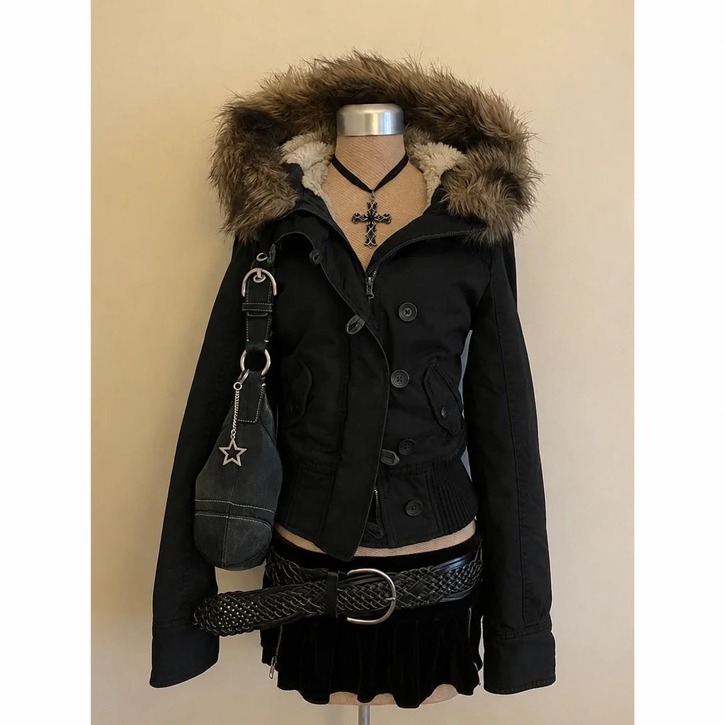 Giacca Donna Pelliccia Sintetica Retro – Parka Harajuku Vintage Americano Gothic Punk 2026 - Veyla