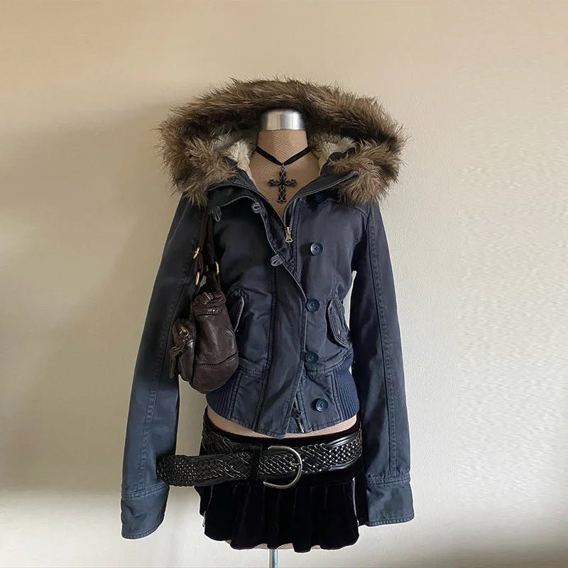 Giacca Donna Pelliccia Sintetica Retro – Parka Harajuku Vintage Americano Gothic Punk 2026 - Veyla