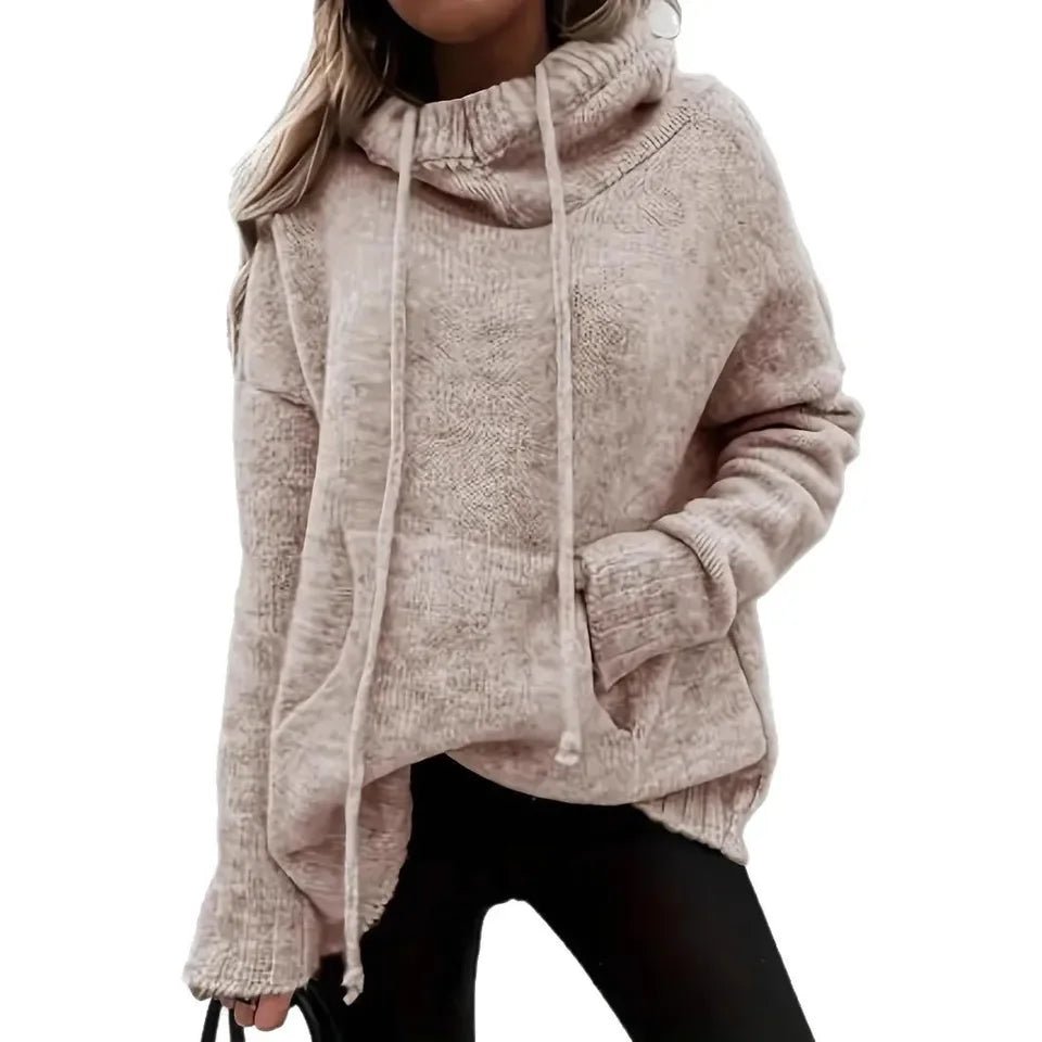 Maglione Donna Collo Alto a Maglia – Pullover Oversize Caldo con Tasca Autunno Inverno - Veyla